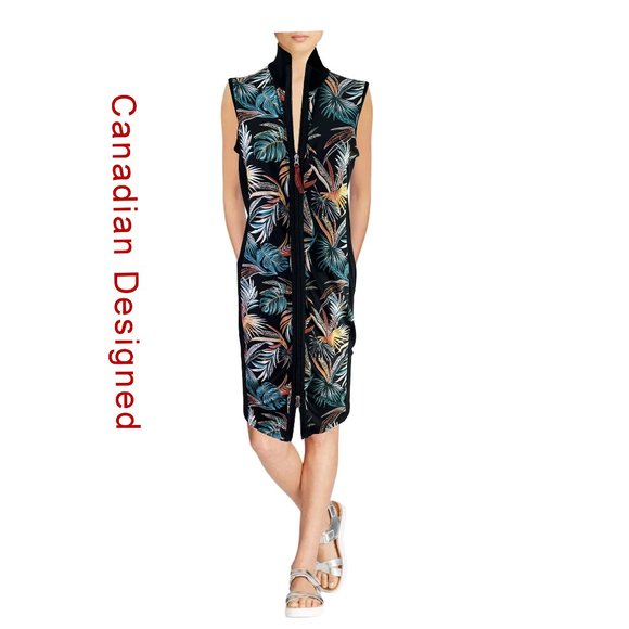 Tango Mango Dresses & Skirts - 🎈2X HOST PICK🎈🆕Tropical Pattern on Black Full Zipper Dress Sleeveless- Sz S
